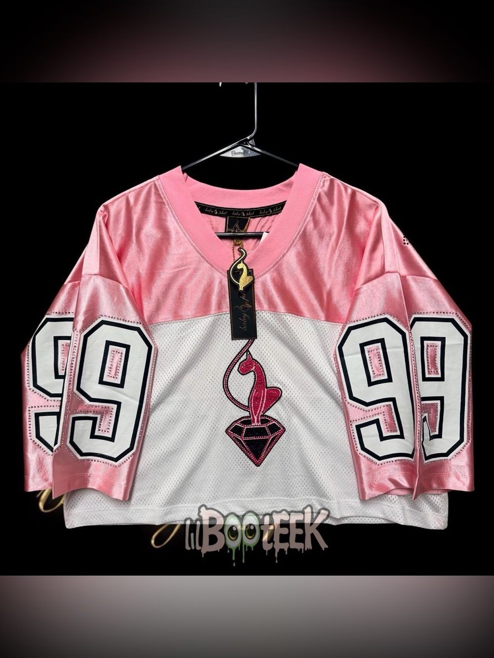 Baby Phat XL Pink & White Rhinestone Football Jersey Crop 25 year LE Y2K '99